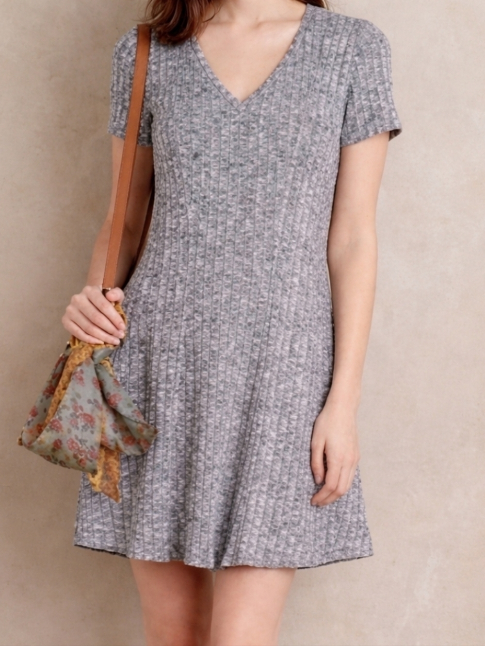 Dolan Left Coast Collection Gray Anthropologie Ribbed Flare Dress Women Size XS